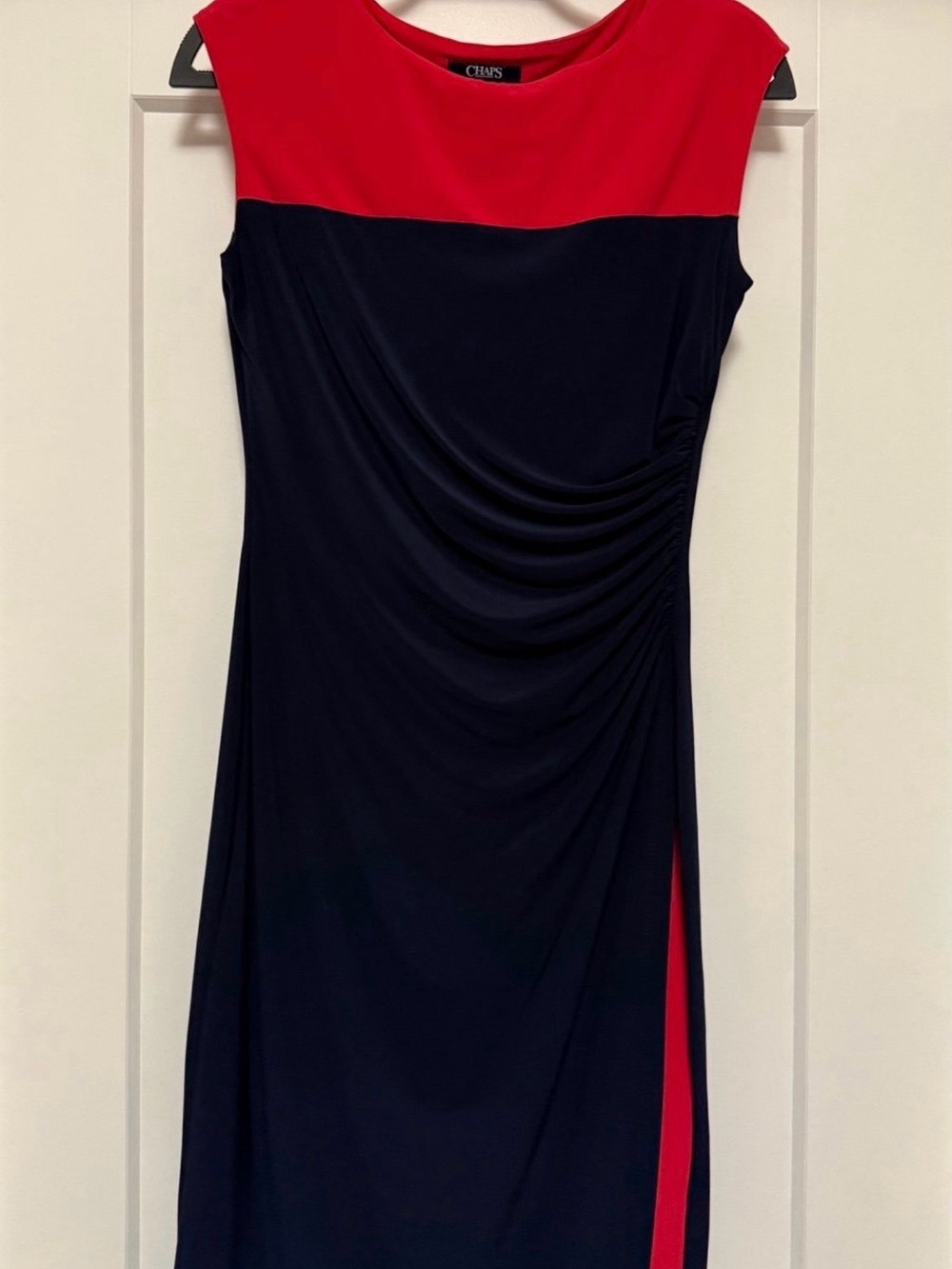 Chaps Navy and Red Colorblock Ruched Sheath Dress